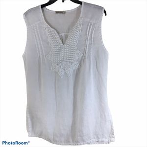 Marina Gigli White Sleeveless Linen Top Sz M